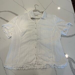 White Eyelet Button-Up Blouse